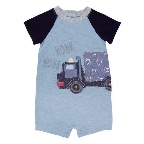 Image of Mud Pie Baby Boy Honk Truck Shortall One Piece