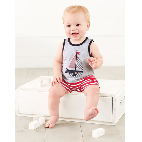 Image of Mud Pie Baby Boy Sail Away Collection Whale Boat Tank Romper