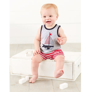Mud Pie Baby Boy Sail Away Collection Whale Boat Tank Romper