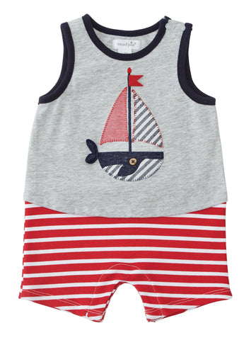 Image of Mud Pie Baby Boy Sail Away Collection Whale Boat Tank Romper