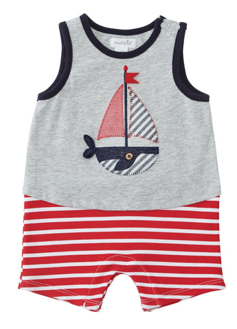 Image of Mud Pie Baby Boy Sail Away Collection Whale Boat Tank Romper