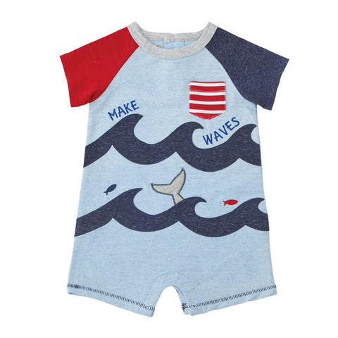 Image of Mud Pie Baby Boy Make Waves One Piece Romper