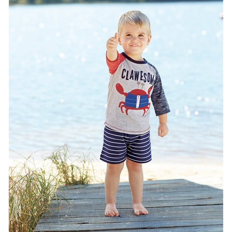 Image of Mud Pie Baby Boy Clawesome Crab Long Sleeve Raglan T-Shirt