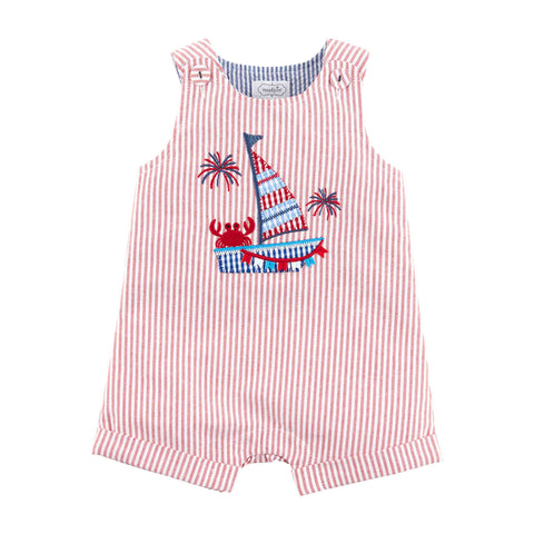 Image of Mud Pie Little Boys' July Fourth Sailboat Jon Jon / Shortall / One Piece