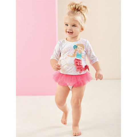 Image of Mud Pie Baby Girl Mermaid Rash Guard Swim Set