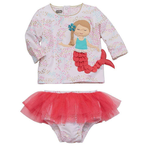 Image of Mud Pie Baby Girl Mermaid Rash Guard Swim Set