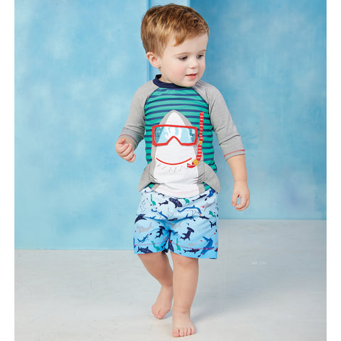 Image of Mud Pie Baby Boy Snorkel Shark Swim Rash Guard