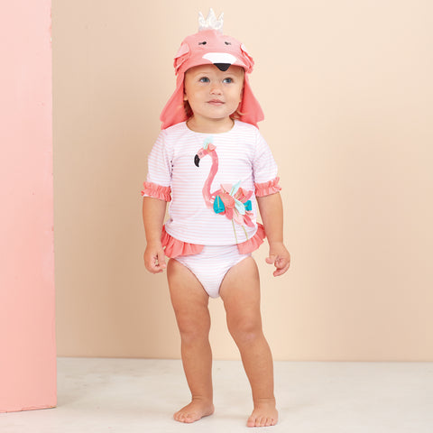 Image of Mud Pie Baby Girl Flamingo Rash Guard Set Swimsuit