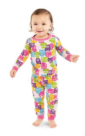 Image of Mud Pie Baby Girl Pink Owl Pajamas Set