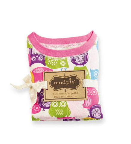 Image of Mud Pie Baby Girl Pink Owl Pajamas Set