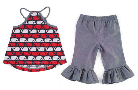 Image of Mud Pie Baby Girl Whale Top and Capri Set