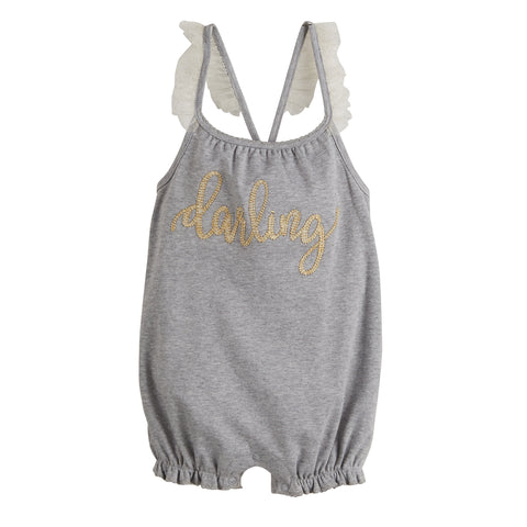 Image of Mud Pie Baby Girl Darling Gray Ruffle Bubble Romper