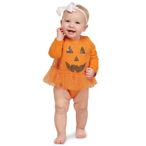 Image of Mud Pie Baby Girls Halloween Mesh Tutu Pumpkin Crawler