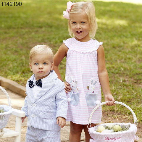 Image of Mud Pie Baby Girl Easter Bunny Pocket Dress