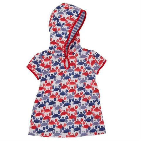 Image of Mud Pie Little Girl Red White Blue Crab Print Swim Cover-Up