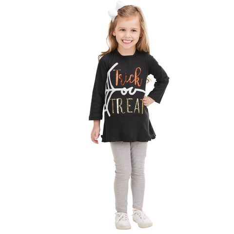 Image of Mud Pie Girls' Toddler Halloween Trick or Treat Long Sleeve Tunic Top Shirt