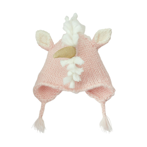 Image of Mud Pie Baby Girl Unicorn Ivory White Pink Knit Hat