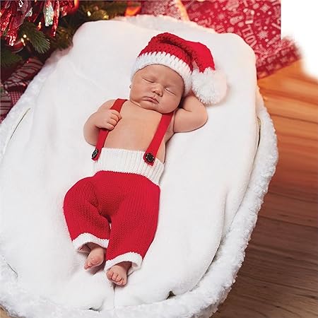Image of Mud Pie Baby Girl Christmas Santa Knitted Suspender And Hat Set