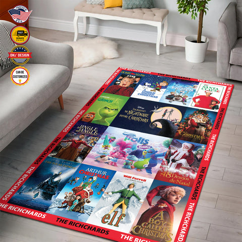 Image of Personalized Christmas Rug, Christmas Kid's Movies, Christmas Area Rug, Home Carpet, Mat, Home Decor Livingroom Family Room Rugs for Holidays