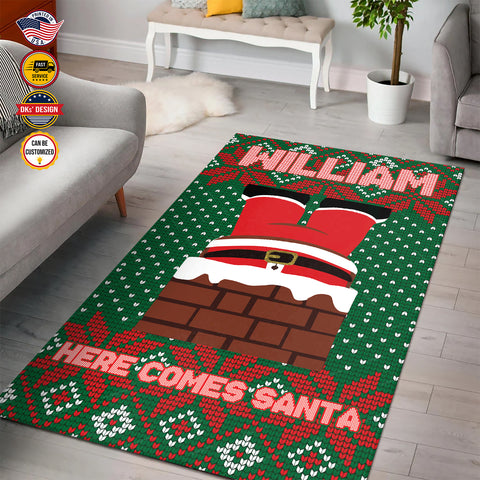 Image of Personalized Christmas Rug, Here Comes Santa Christmas Area Rug, Rugs for Holidays, Christmas Gifts