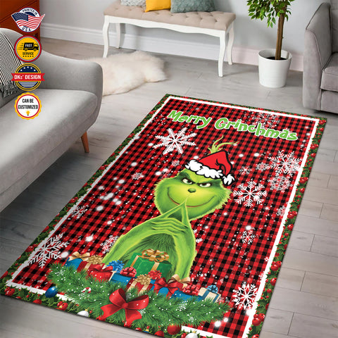 Image of Personalized Christmas Rug, Merry Grinchmas Area Rug, Christmas Area Rug, Home Decor Rugs for Holidays, Christmas Gifts