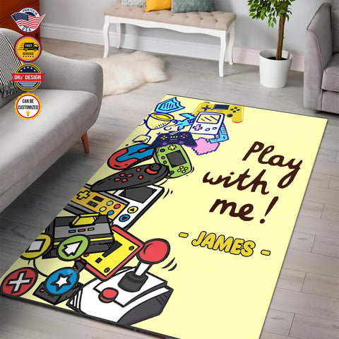 Image of Personalized Game Rug, Game Play With Me Area Rug, Game Area Rug for Gamer, Gaming Rugs Gift for Son for Boy, Room Rugs