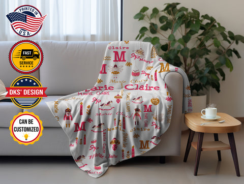 Image of Personalized Nutcracker Ballet Blanket, Custom Nutcracker Baby Blanket, Baby Girl Christmas Blanket, Ballet Blanket for Girl, Christmas Gift