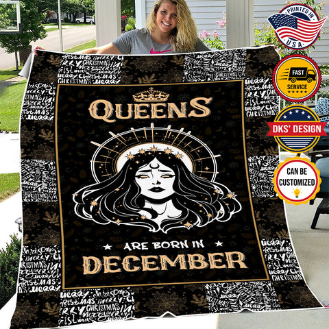 Image of Personalized Birthday Blanket, Custom December Queen Blanket, December Birthday Girl Blanket, Black Queen Blanket, Birthday Gift
