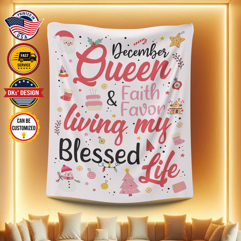 Image of Personalized Christmas Blanket, Custom Baby Pink Christmas Blanket, December Girl Blanket, Christmas Girl Blanket, Birthday Christmas Gift