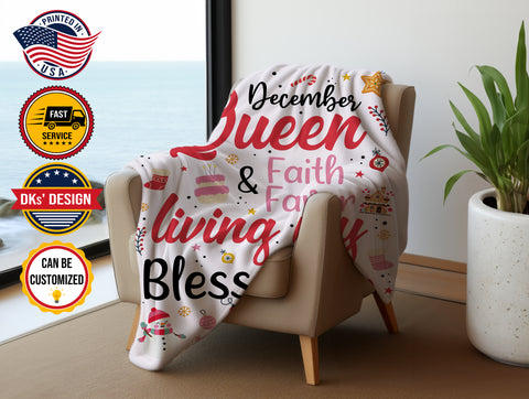 Image of Personalized Christmas Blanket, Custom Baby Pink Christmas Blanket, December Girl Blanket, Christmas Girl Blanket, Birthday Christmas Gift