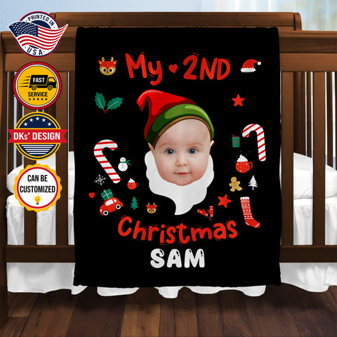 Image of Personalized Birthday Blanket, Custom Baby Blanket, 2ND Elf Christmas Blanket, Baby Elf Blanket, Second Christmas Blanket, Christmas Gift
