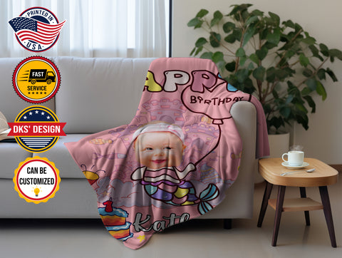 Image of Personalized Birthday Blanket, Custom Baby Name Blanket, Happy Mermaid Birthday Blanket, Mermaid Baby Blanket, Baby blanket, Birthday gift