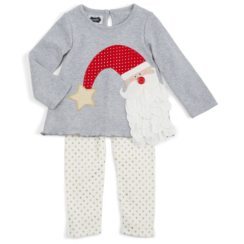 Image of Mud Pie Little Girls Christmas Holiday Santa Tunic Legging Set
