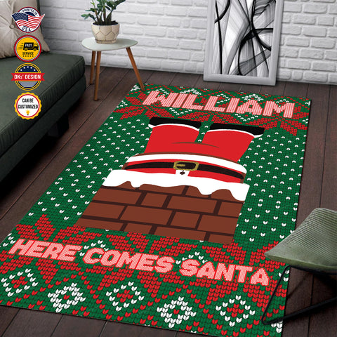 Image of Personalized Christmas Rug, Here Comes Santa Christmas Area Rug, Rugs for Holidays, Christmas Gifts