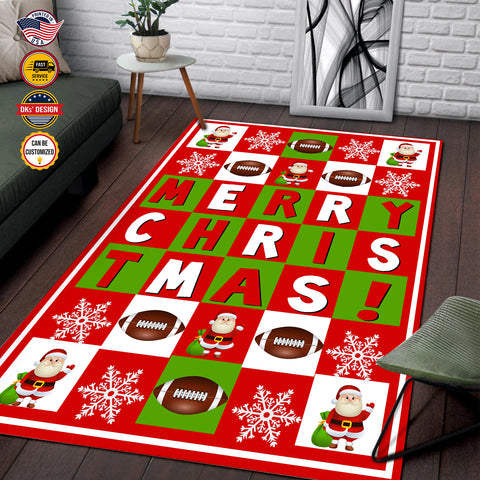 Image of Personalized Football Christmas Area Rug, Football Merry Christmas Rug, American Football Rug for Football Lovers, Rugs for Holidays