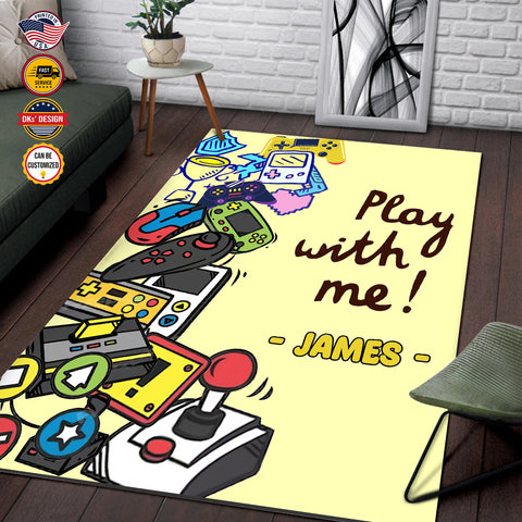 Image of Personalized Game Rug, Game Play With Me Area Rug, Game Area Rug for Gamer, Gaming Rugs Gift for Son for Boy, Room Rugs