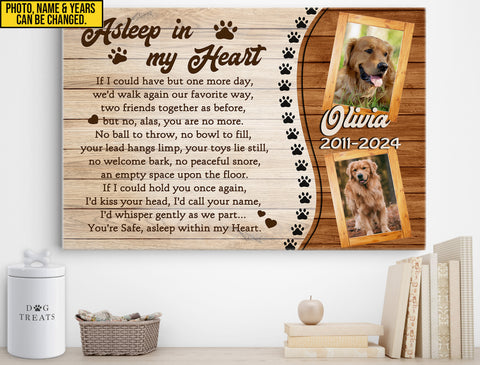 Image of Personalized Pet Memorial Photo Canvas, Asleep In My Heart Canvas, Sympathy Gifts, Dog Gifts, Dog Memorial Photo Gift