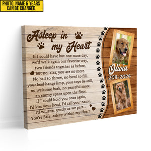 Personalized Pet Memorial Photo Canvas, Asleep In My Heart Canvas, Sympathy Gifts, Dog Gifts, Dog Memorial Photo Gift