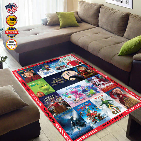 Image of Personalized Christmas Rug, Christmas Kid's Movies, Christmas Area Rug, Home Carpet, Mat, Home Decor Livingroom Family Room Rugs for Holidays