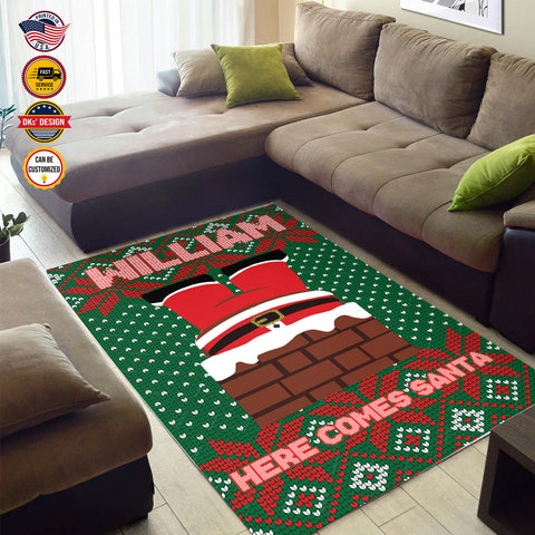 Image of Personalized Christmas Rug, Here Comes Santa Christmas Area Rug, Rugs for Holidays, Christmas Gifts