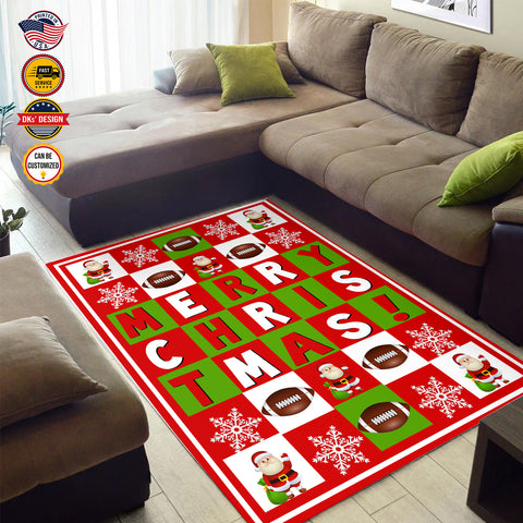 Image of Personalized Football Christmas Area Rug, Football Merry Christmas Rug, American Football Rug for Football Lovers, Rugs for Holidays