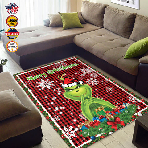 Image of Personalized Christmas Rug, Merry Grinchmas Area Rug, Christmas Area Rug, Home Decor Rugs for Holidays, Christmas Gifts