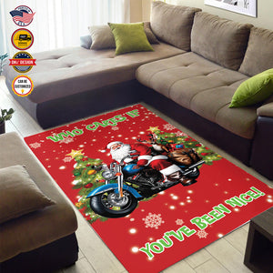 Personalized Christmas Rug, Santa Rides A Motorcycle Who Cares If You've Been Nice, Christmas Area Rug, Rugs for Holidays, Christmas Gifts