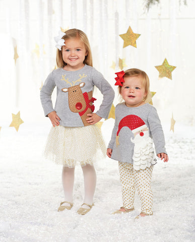 Image of Mud Pie Little Girls Christmas Holiday Santa Tunic Legging Set