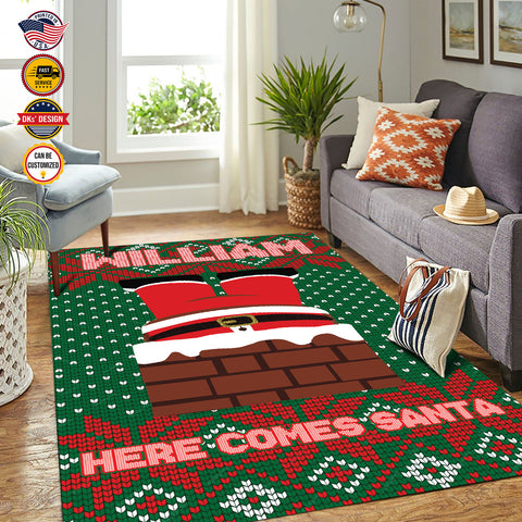 Image of Personalized Christmas Rug, Here Comes Santa Christmas Area Rug, Rugs for Holidays, Christmas Gifts
