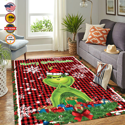 Image of Personalized Christmas Rug, Merry Grinchmas Area Rug, Christmas Area Rug, Home Decor Rugs for Holidays, Christmas Gifts