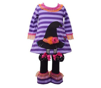Bonnie Jean Little Girls' Halloween Purple Witch Hat Legging Set