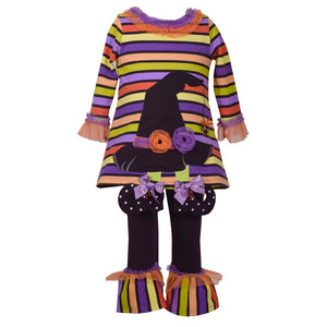 Bonnie Jean Little Girls' Halloween Striped Witch Hat Legging Set