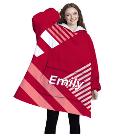 Personalized Blanket Hoodies, Red and White Striped Color Block Oversized Blanket Hoodie