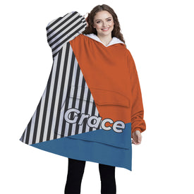 Personalized Blanket Hoodies, Rust Blue and Stripes Geometric Color Block Oversized Blanket Hoodie